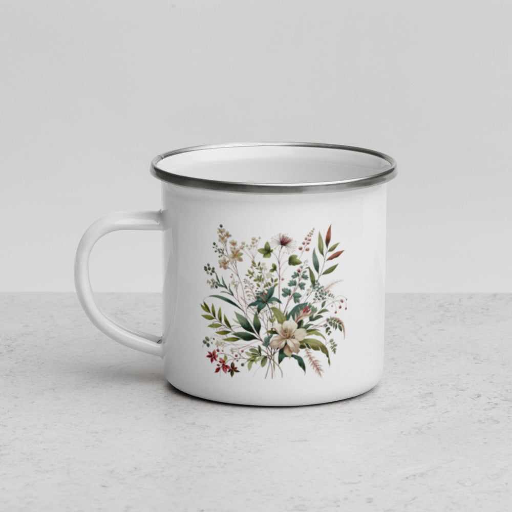 Taza Metálica Decoración Floral