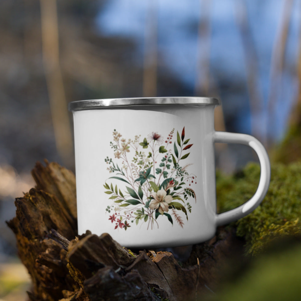 Taza Metálica Decoración Floral